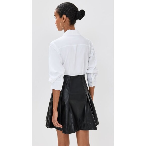 SIMKHAI Padma Poplin Combo Mini Dress in Black 6 New Womens Vegan Faux Leather - Picture 14 of 15